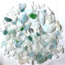 Large quantity of sea glass, 350g, white and light blue.