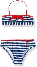 Jantzen Girls Two PC Navy  Red Sail Away Stripe Bikini Swimsuit Set SZ 12