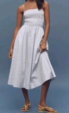Reformation NWT (MSP$189) Kerrie Smocked Midi Dress In Chrystal Check Size 10