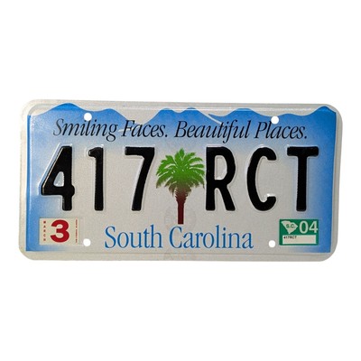 2004 South Carolina License Plate 417RCT Smilng Faces Beautiful Places Palm Tree