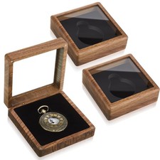 2 Pcs Wooden Pocket Watch Display Case Walnut Wood Single Gift Box for 1.89 I...