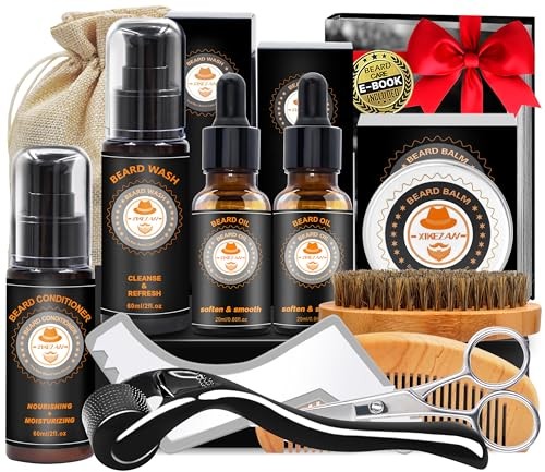 Coffret kit soin barbe homme complet avec huile et brosse en bois