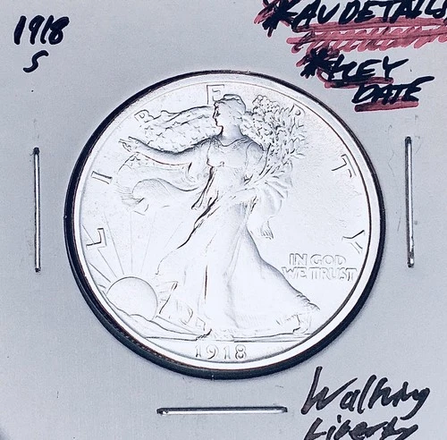 1918-S  GEM AU+++ DETAILS!  KEY DATE!  U.S. WALKING LIBERTY HALF DOLLAR.  WOW!