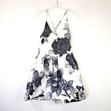 Crystal Doll Floral Print Fit & Flare Party Dress Criss Cross White Black Size 3