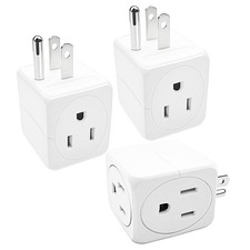 3 Plug Outlet Splitter Adapter 3 Pack - Small Multi Wall 3 Pack, white