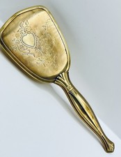 Vintage Gold Metal MCM Vanity Hair Brush Etched / Engraved Floral Pattern 10