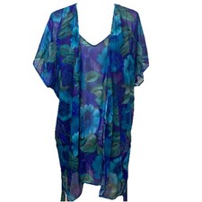 Vintage Lingerie Undercover Wear Nightgown Set Purple Floral Robe Large USA