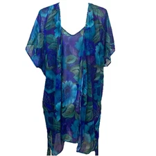 Vintage Lingerie Undercover Wear Nightgown Set Purple Floral  Robe Large USA