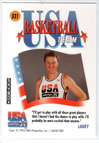 1991/92 SKYBOX BASKETBALL BARCELONA DREAM TEAM USA OLYMPIC #531 LARRY BIRD - Afbeelding 2 van 2
