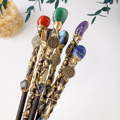 Handmade Natural Zodiac Medallion Crystal Wand with Birthstone Unique 11'' 11.5''