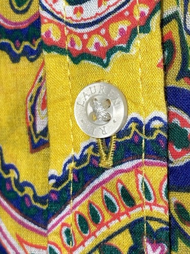 Lauren Ralph Lauren Womens Large Yellow Paisley Light Button 100% Cotton Shirt - Picture 7 of 18