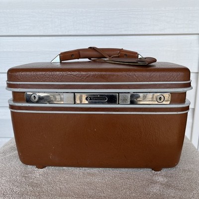 Samsonite Brown VTG Hard Shell Travel/Cosmetic Case W/ Adjust Mirror And Pouch