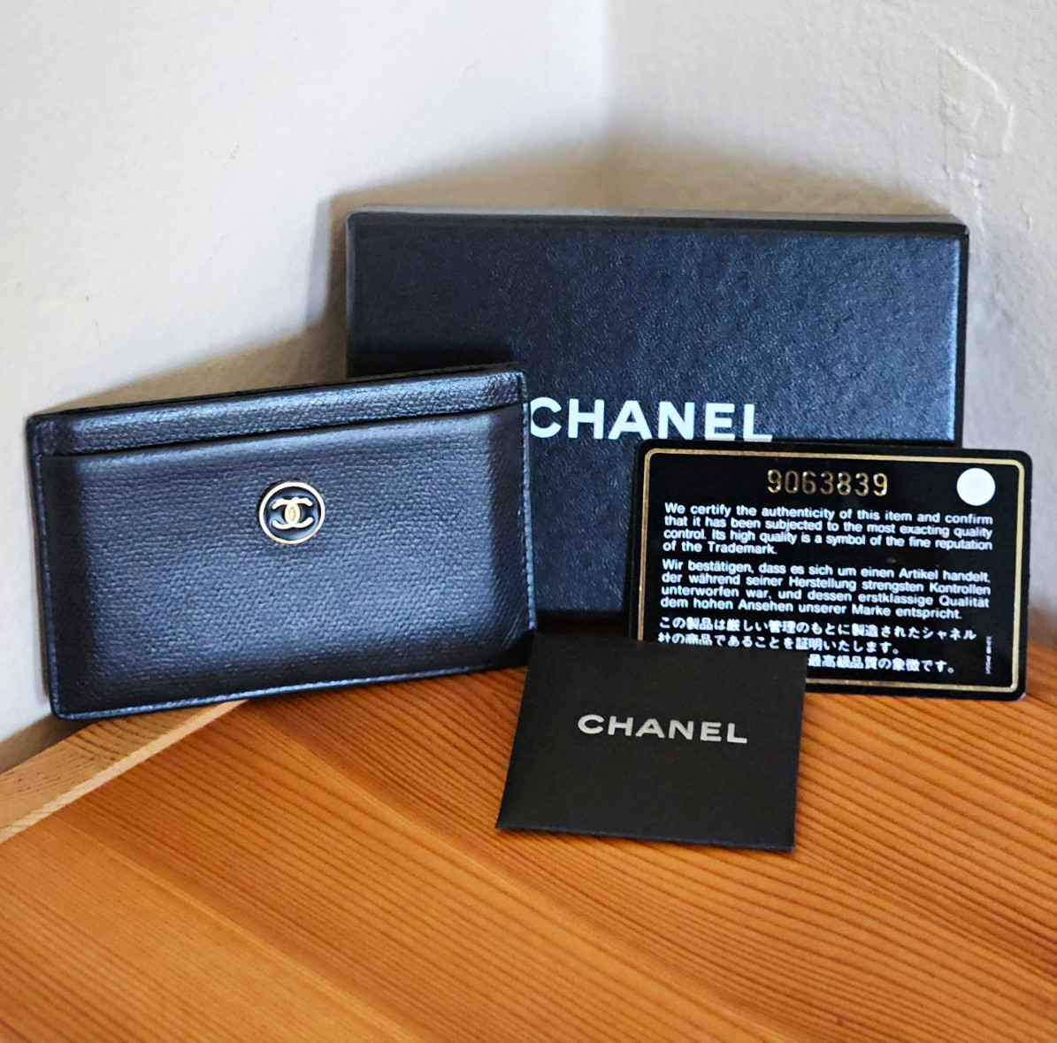 CHANEL Black CC Logo Card Wallet - Solid Credit Card Holder (Full Set)