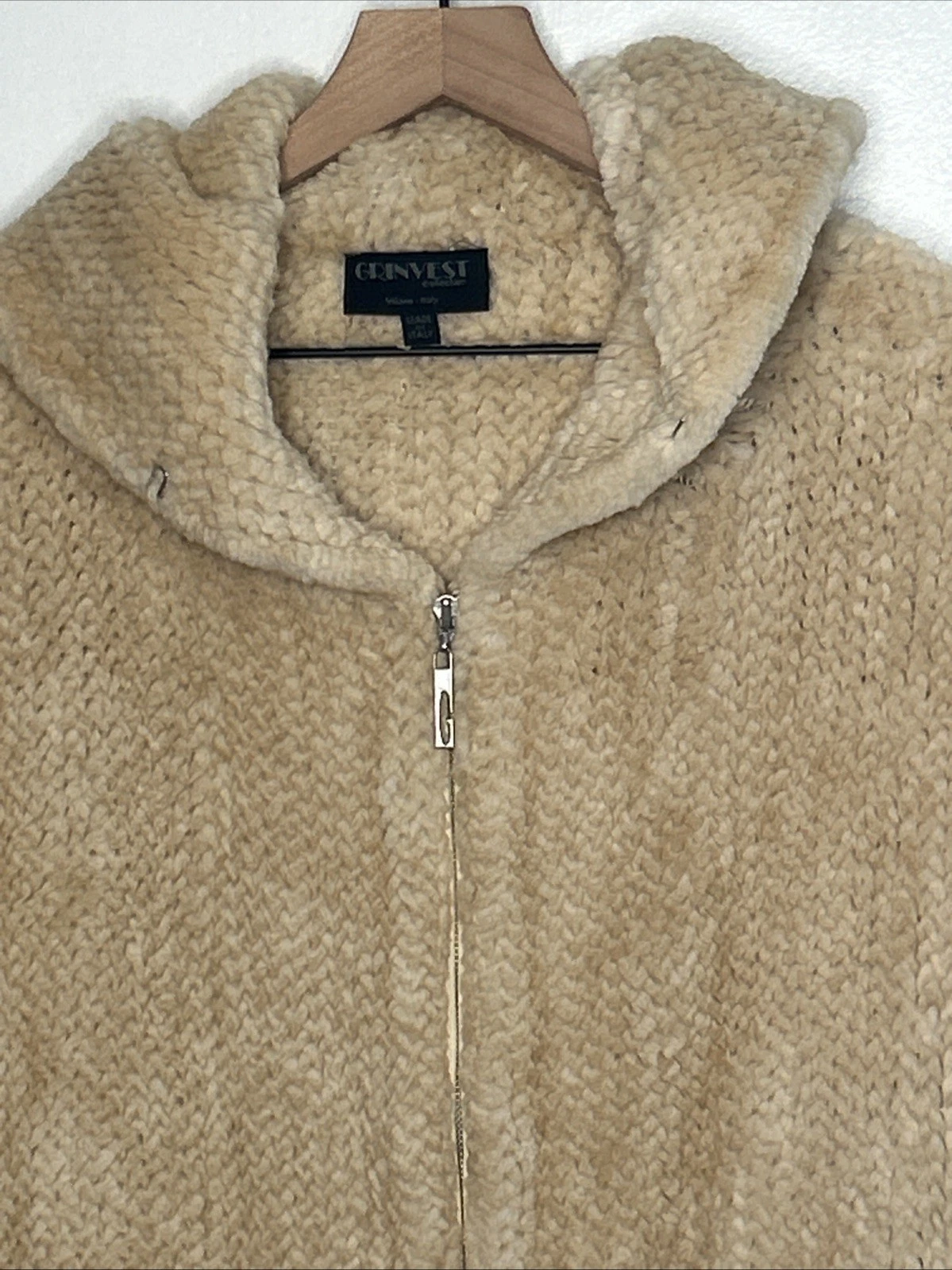 OFF WHITE Poncho pelliccia collezione Grinvest full zip cappuccio tasche avorio lusso vecchi so