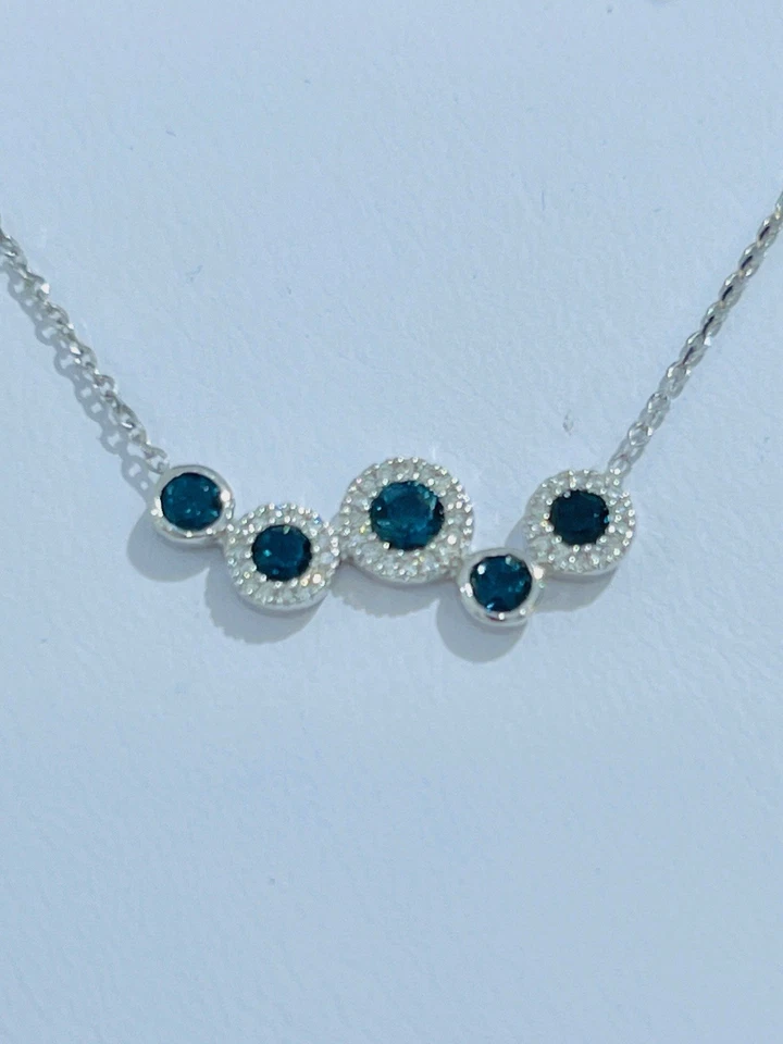 Five Stone London Blue Topaz & Diamond Necklace in White Gold - Image 2 of 2