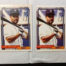 (2) 1992 Topps Tony Phillips  Detroit Tigers MLB Baseball Cards.- 1 with errors.