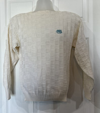 Vintage 90 s Izod Lacoste Cream Preppy Knit V Neck Golf Grandpa Sweater Men s S