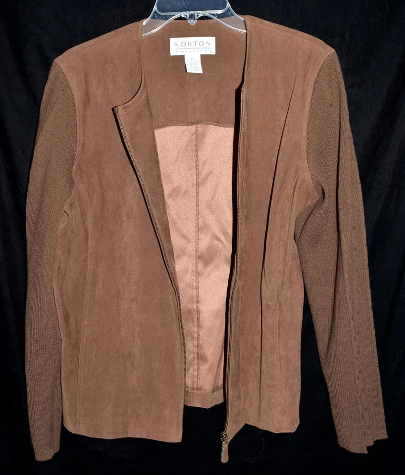 Chaqueta para mujer Norton McNauchton marrón imitación gamuza con mangas de punto acanalado talla 12 Foto 3 de 4