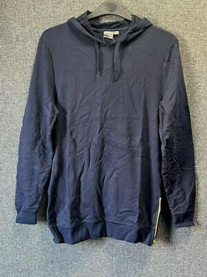 Asos Muscle Fit Hoodie With Gold Side Zips Navy Medium TD110 OO 03