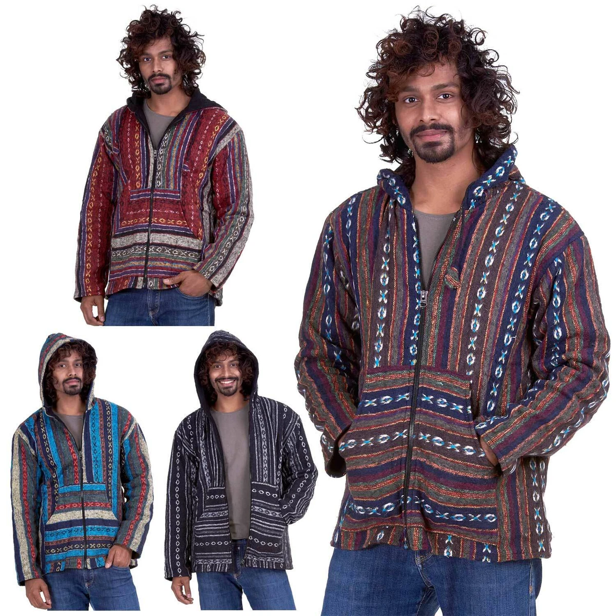 Mens Hippy Jacket, Mans Nepalese Baja Hippie Hoodie, Festival Clothing For  Men