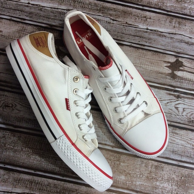 red and white levi shoes