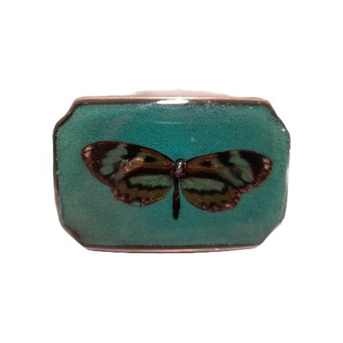 Vintage Messing emailliert Gürtelschnalle mit Schmetterling türkis grün
