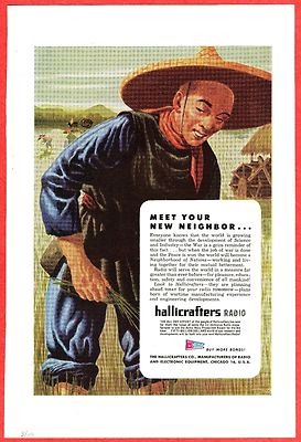 1944 WWII Advertisement ~ HALLICRAFTERS Radio ~ Chinese Rice Planter in China