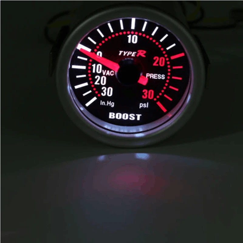 Medidor de presión turbo Boost LED para automóvil 2 en 52 mm PSI aguja puntero lente de humo Foto 3 de 4