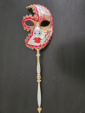 Venetian Carnival Masquerade Mask with Handle Hand Painted In Italy