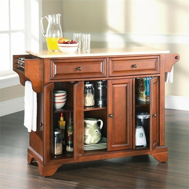Crosley Furniture Lafayette Natural Wood Top Kitchen Island In Classic Cherry Kf30001bch For Crosley Furniture Lafayette Natural, Cherry Wood Kitchen Island Table