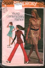 9889 Simplicity Sewing Pattern Misses 1970s Top Mini Skirt Pants Young Fashion
