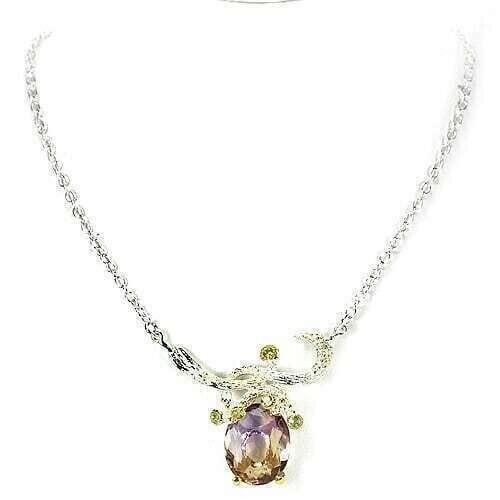 Silver Necklace Ametrine Peridot Genuine Natural Mined Gems Sterling 17 3/4 Inch - Picture 16 of 24