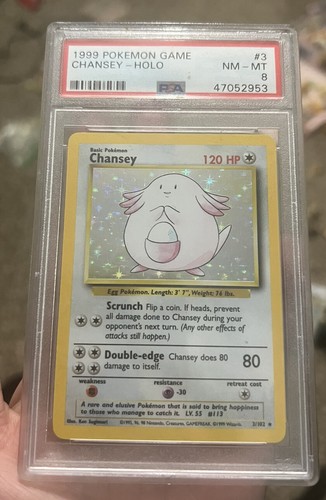 Juego Base Pokémon Shadowless Holo Chansey 3/102 1999 PSA 8 Casi Nuevo-Como Nuevo - Imagen 2 de 5