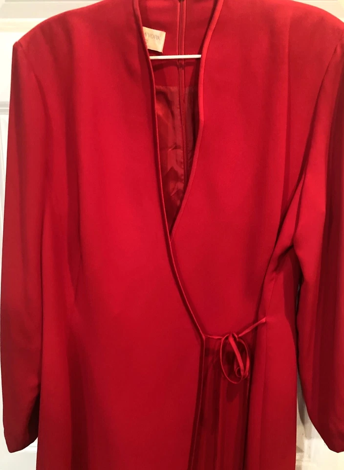 Jones New York Women’s Wrap Dress V neck Long Sleeve Retro Glam Red Sz 16 - Image 3 of 4