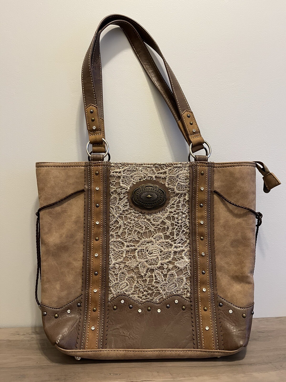 Justin Boot Purse Lace Inlay Conceal Carry Western Handbag Rhinestones