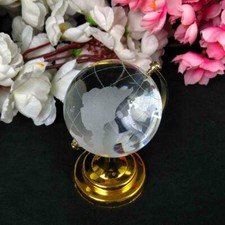 Mini Round Clear Crystal Glass Frosted World Globe Silver Stand Decor Gift