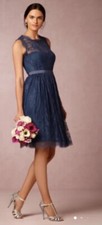 BHLDN Hitherto Anthro Womens Blue Celia Sleeveless Lace Dress - Size 10 (L)