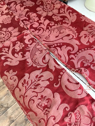 BUNDLE #2 antique CUT DAMASK SILK fabric lot CRAFT arabesques c1900 - Picture 8 of 23