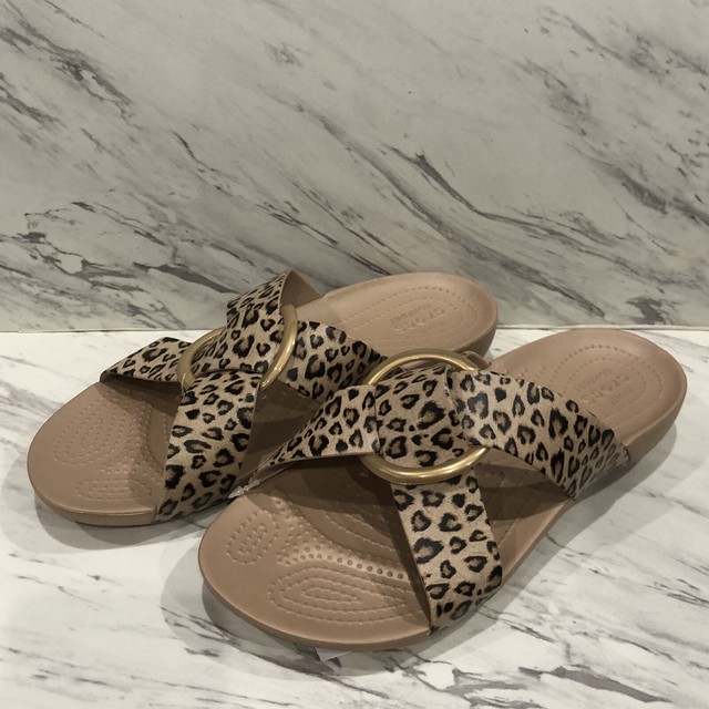 leopard croc slides
