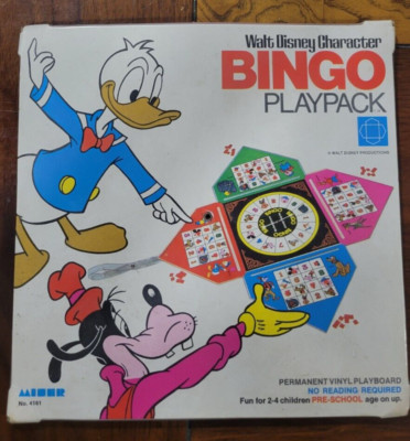 Walt Disney Prod Character Bingo Playpack 1969 Miner 4161 Vinyl Playboard Game