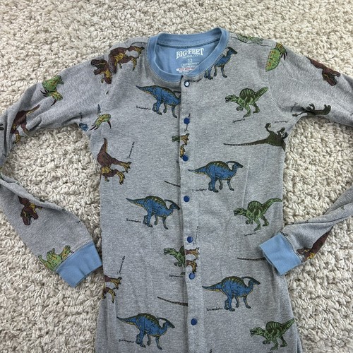 Big Feet Pajama Youth Boys Size 12 Long Sleeve Dinosaur Cotton Blend One Piece - Picture 3 of 8