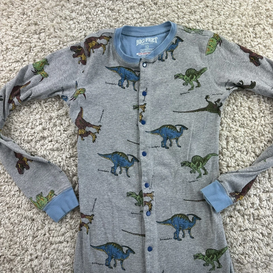 Pijama Big Feet Jóvenes Niños Talla 12 Manga Larga Dinosaurio Mezcla Algodón Una Pieza Foto 3 de 4