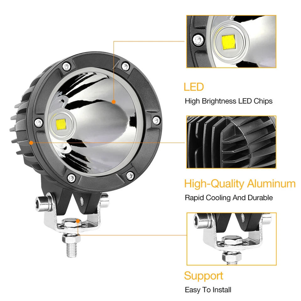 2X 4" Redondo LED Barra de Luz de Trabajo Punto Camión Lámpara de Conducción Vainas para Peterbilt + Cable Foto 4 de 4