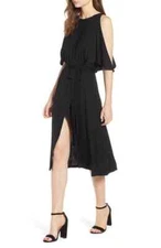 Bishop and Young L32806 Slit Sleeve Wrap Style Black Dress  Size S