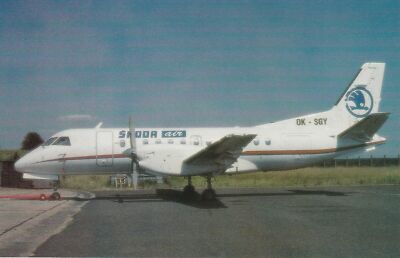 7472 Luftfahrt Postkarte Skoda Air Saab SF 340A OK-SGY Airlines