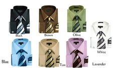 Men's Dress shirt 60 Cotton 40 Polyester Tie with Hanky French Cuff SG23