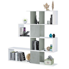 Libreria moderna Zig Zag 145X145X29 Cemento Bianco 4 ripiani parete attrezzata