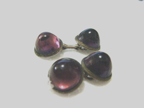 Antique 2 pairs of cufflinks amethyst glass color cabochon design Czech glass - Picture 4 of 4