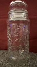 Vtg 1982 Planters Glass Canister Jar Wheat Pattern Mr Peanut Anchor Hocking 8.5"