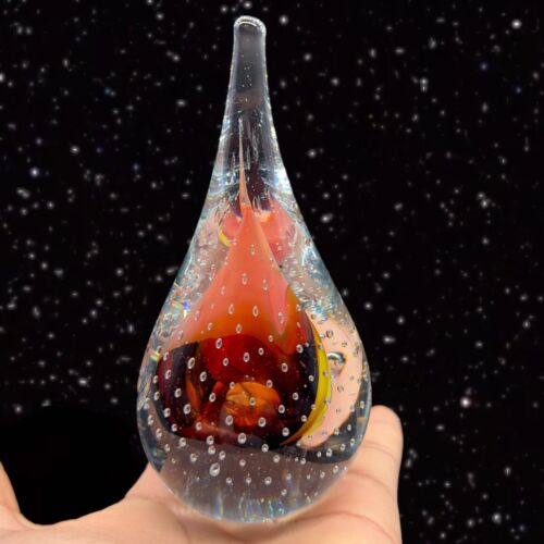 Vintage M Pyrcak Polish Art Studio Tear Drop Flame Glass Paperweight Signed MP - Picture 2 of 16